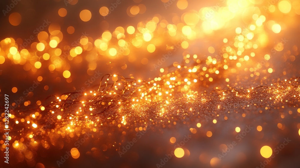 Poster glimmering golden bokeh lights create a warm, enchanting atmosphere in a soft background