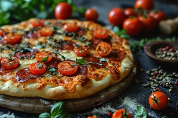 Pizza. Pepperoni Pizza. Classic Italian Pizza with Spicy Pepperoni Slices, Mozzarella Cheese, and Rich Tomato Sauce. Pepperoni Pizza Isolated on a Background with Copy Space.