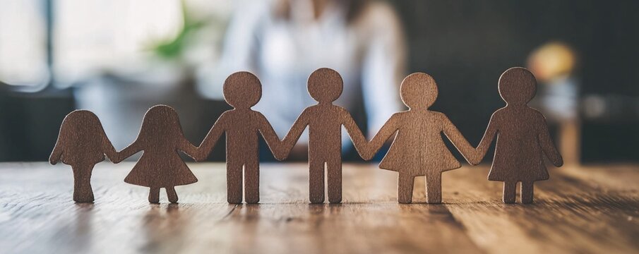 Counselor holding family therapy session with paper dolls representing family members