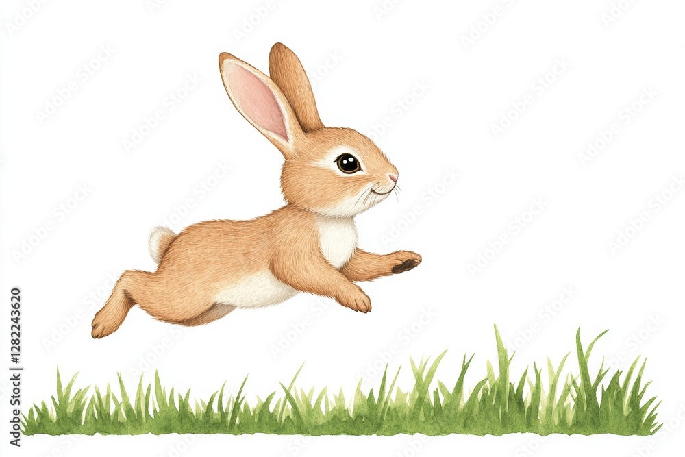 Aufkleber rabbit is running through a field of grass