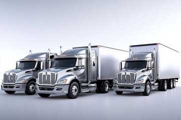 Fototapeta premium Three semi trucks are lined up next to each other