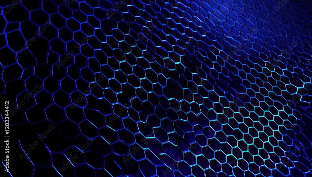 Poster abstract hexagonal pattern in dark blue hues