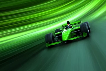  Green race car is speeding down a track © Space Priest