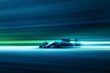 Car is racing on a track with a blurred background - obrazy, fototapety, plakaty
