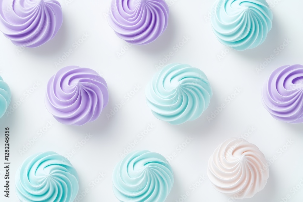 Poster row of colorful swirls of frosting on a white background