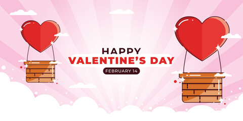 Valentine's Day banner template with hot air balloon concept. vector illustration. valentine's day theme. can be used for banner, background, and social media activities