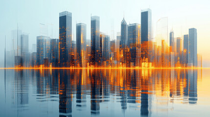 Fototapeta premium A futuristic metropolis featuring advanced architecture and eco-friendly design, symbolizing sustainability, innovation, and the future of urban living with cutting-edge technology and green spaces