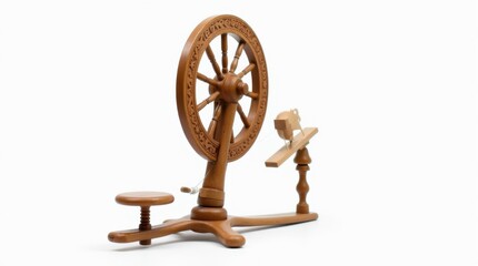 Intricately Carved Wooden Spinning Wheel