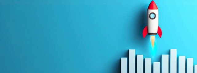Rocket Flying Over Bar Graph Financial Growth Success Concept 3D Illustration