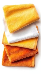 Fototapeta premium Stack of Folded Towels in Earth Tones White Washcloth Comfort Cleanliness Hygiene Bathroom Textiles Softness Texture
