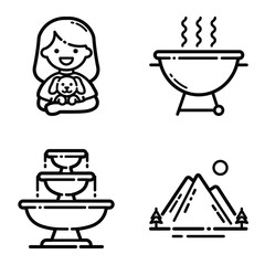 Park Flat Icon Set Isolated On White Background