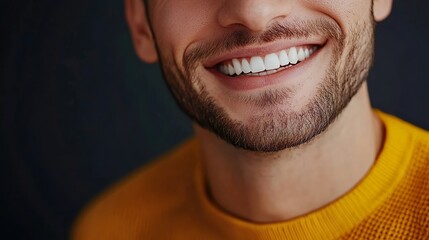Obraz premium Close-Up of Confident Man Smiling with White Teeth and Beard