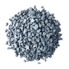 A realistic aerial shot of a circular pile of small gray gravel stones, perfect for 3D textures, construction, landscaping, and architectural projects