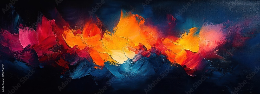 Poster vibrant abstract expressionism painting with dynamic brush strokes bold color palette texture moveme