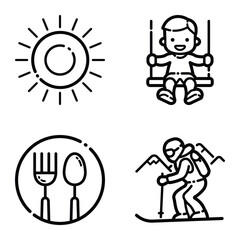 Park Flat Icon Set Isolated On White Background