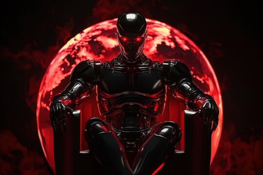 Concept of an AI takeover depicting an evil robot.