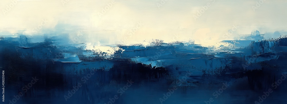 Poster impressionistic blue and cream abstract painting with texture and layering for vibrant artistic expr