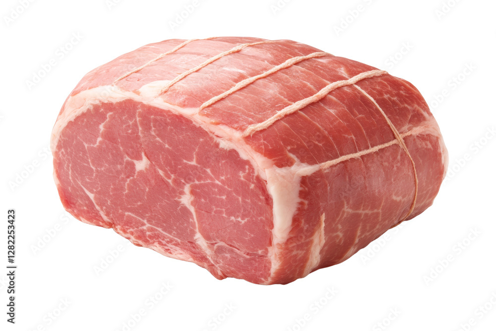Poster piece of meat with a string tied around it, isolated