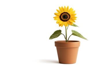 Obraz premium Upward Facing Sunflower in a Clay Pot Symbolizing Growth and Positivity Under Light Color Background