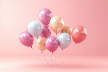 Pastel Colored Balloons on Soft Pink Background Minimalist Design Celebration Joy