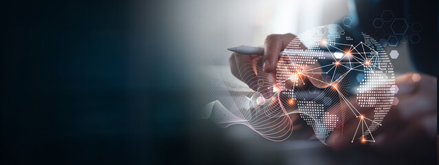 Abstract technology background, internet global network connection, digital transformation concept....