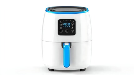 White Air Fryer with Blue Accents Appliance Kitchen Equipment Cooking Modern Design for Home Use Food Preparation
