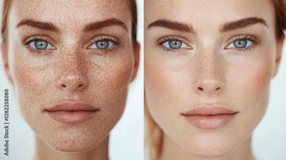Leinwandbilder split screen view showcasing age contrast on a womans face with visible wrinkles on the left and smo