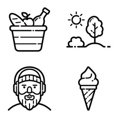 Park Flat Icon Set Isolated On White Background