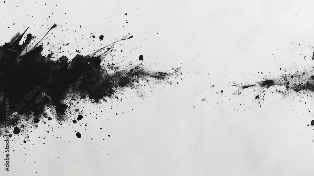 Poster monochrome ink splash background on textured paper with dynamic composition