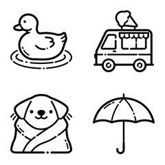 Park Flat Icon Set Isolated On White Background