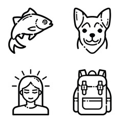 Park Flat Icon Set Isolated On White Background