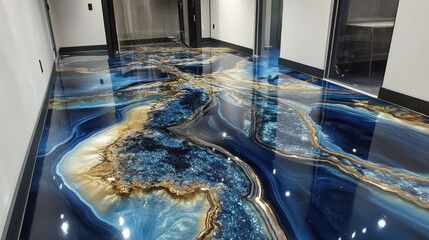 geode epoxy flooring with natural crystalline patterns, high-gloss finishes for an elegant modern look