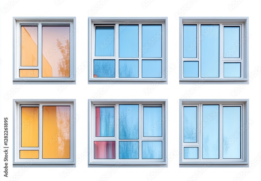 Poster modern window frame collection isolated on white background various styles and designs for building 