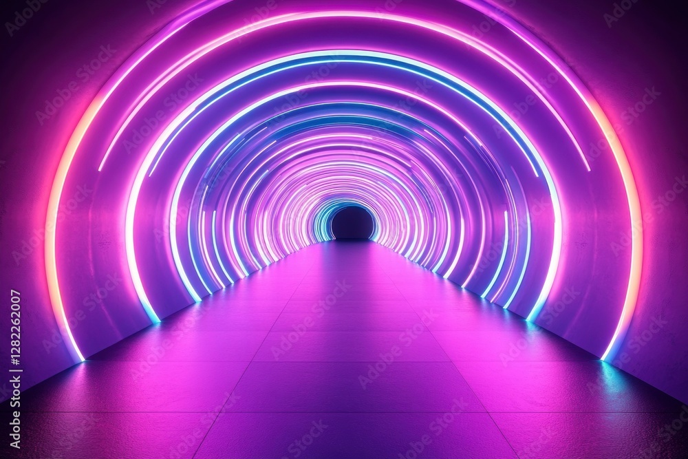 Poster futuristic neon corridor abstract background 3d render
