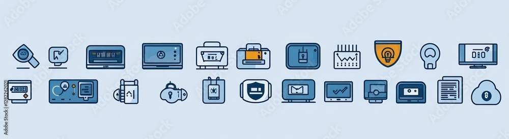 Aufkleber cyber security minimal line art icons set for web safety protection and encryption