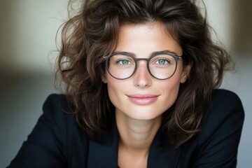 Confident businesswoman smiling and wearing stylish glasses