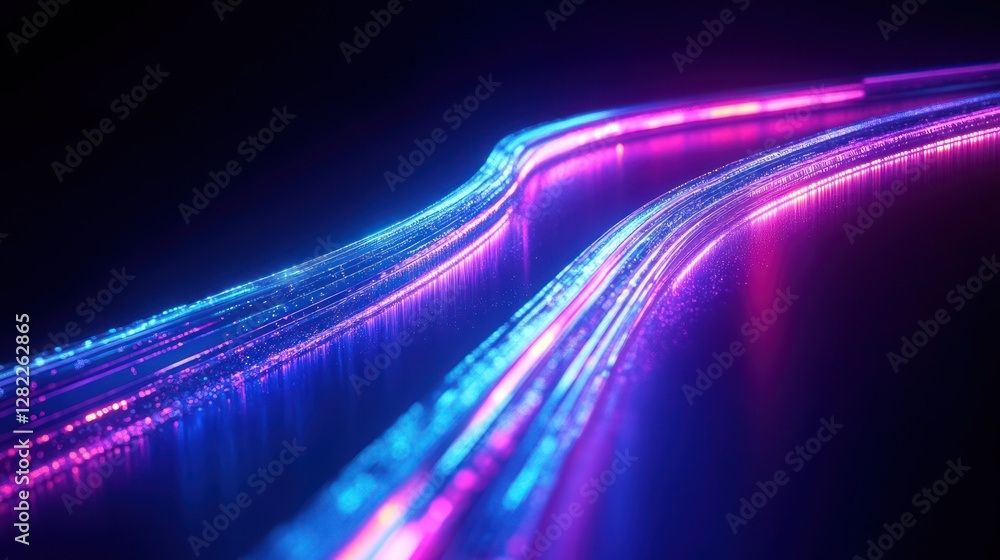 Aufkleber futuristic abstract neon light trails in blue and pink dynamic movement highspeed car motion at nigh