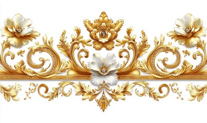 Elegant Art Nouveau Floral Border with Gold Motifs Spirals and Lace Design Luxury Background