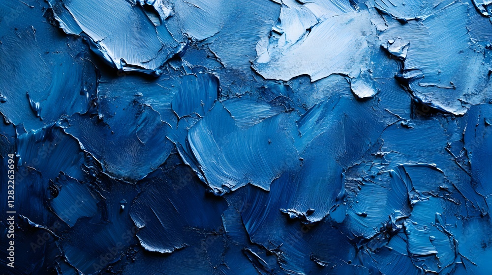 Poster close-up of an abstract painting featuring a deep blue impasto technique. the texture is prominent w