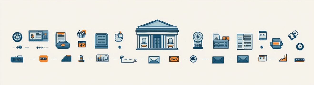 Financial Icons Collection for Loans and Credit Management in Line Style with Calculator and Interest Rate Symbols