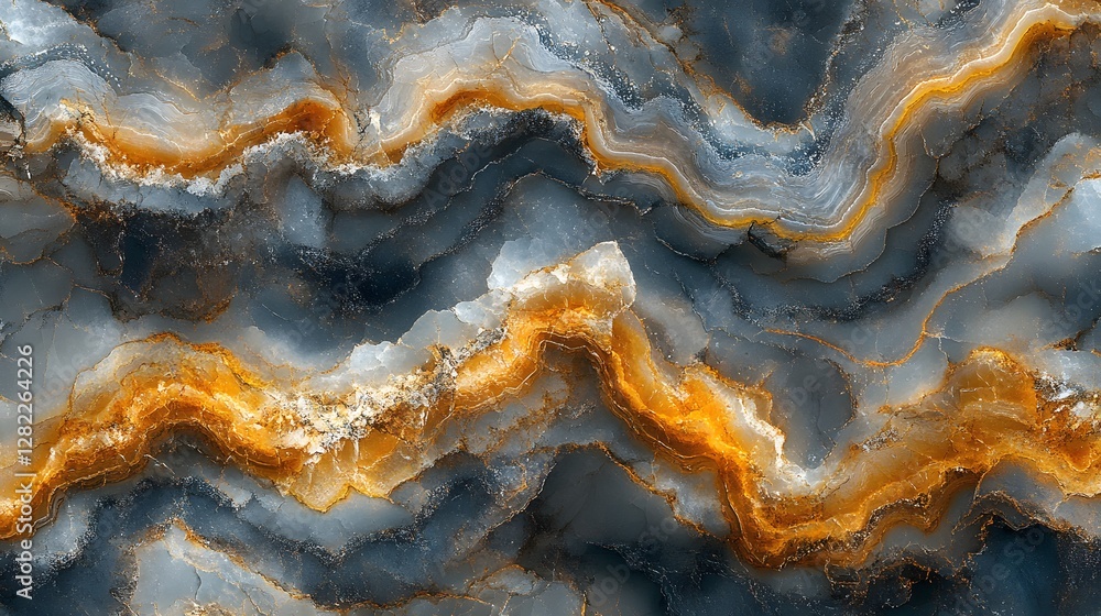 Poster close-up view of a beautiful marble texture with gray and golden swirls. abstract art background. ab
