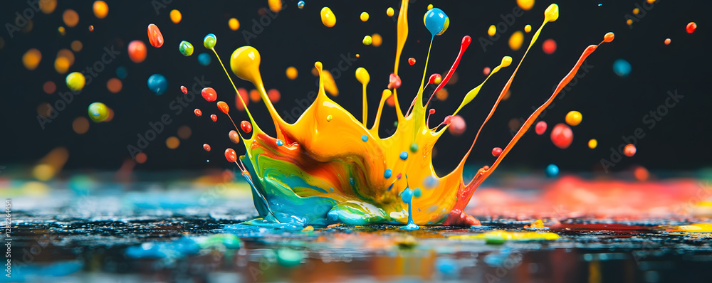 Poster colorful paint splashing on black background creating abstract shape