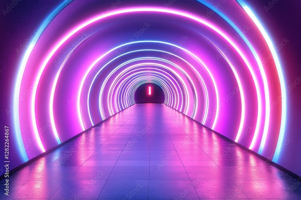 Poster futuristic neon corridor with high contrast lighting in a hyper-realistic style