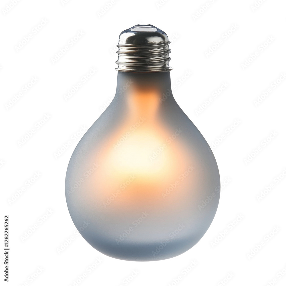 Poster frosted light bulb glowing softly, showcasing its elegant design and warm illumination. This captures essence of modern lighting aesthetics