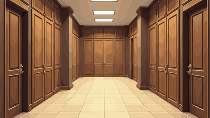 Rustic Wooden Locker Fronts in Apartment Building Hallway or Foyer Interior