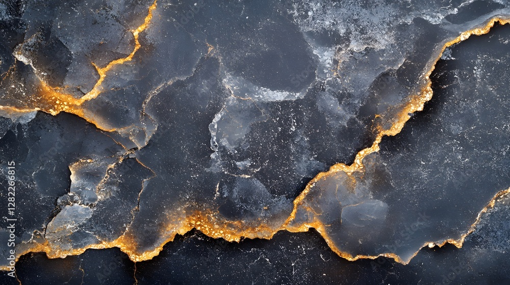 Poster stunning abstract image of dark marble with glowing golden veins. perfect luxurious background or de