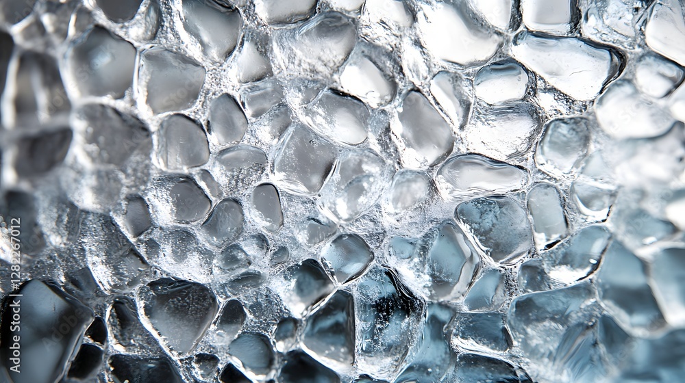 Poster Close-up of glacial ice showcasing its intricate texture and patterns. Cold, abstract image. Abstract Ice Texture: A Close-Up View of Glacial Ice. Macro detail