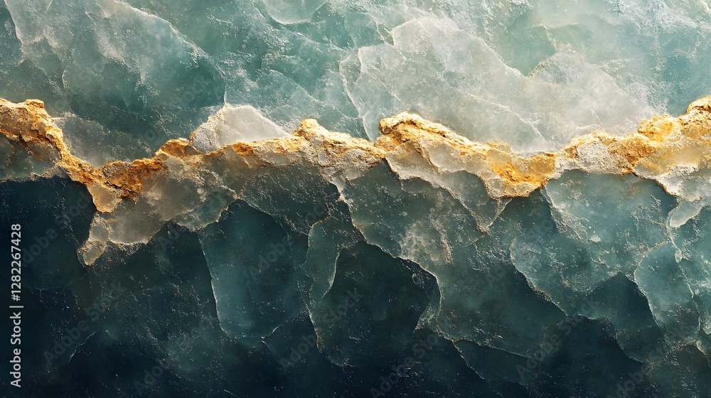 Poster close-up view of a teal and gold onyx stone texture. abstract and elegant. abstract teal and gold on