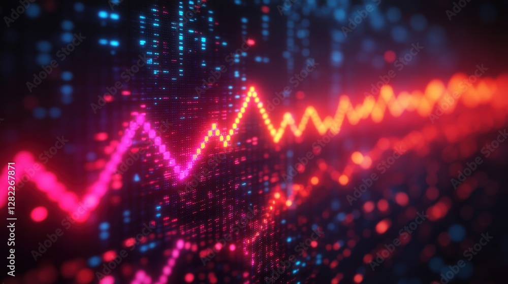 Poster vibrant digital waveform visualization representing data trends and fluctuations in technology