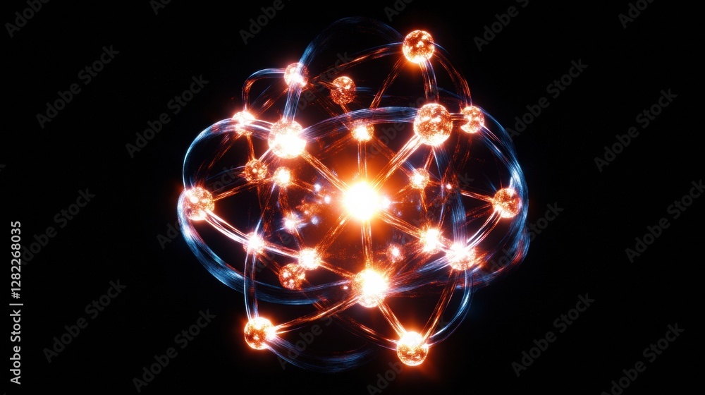 Poster dynamic visualization of gas molecules illustrating atomic interactions in a vibrant display of ener